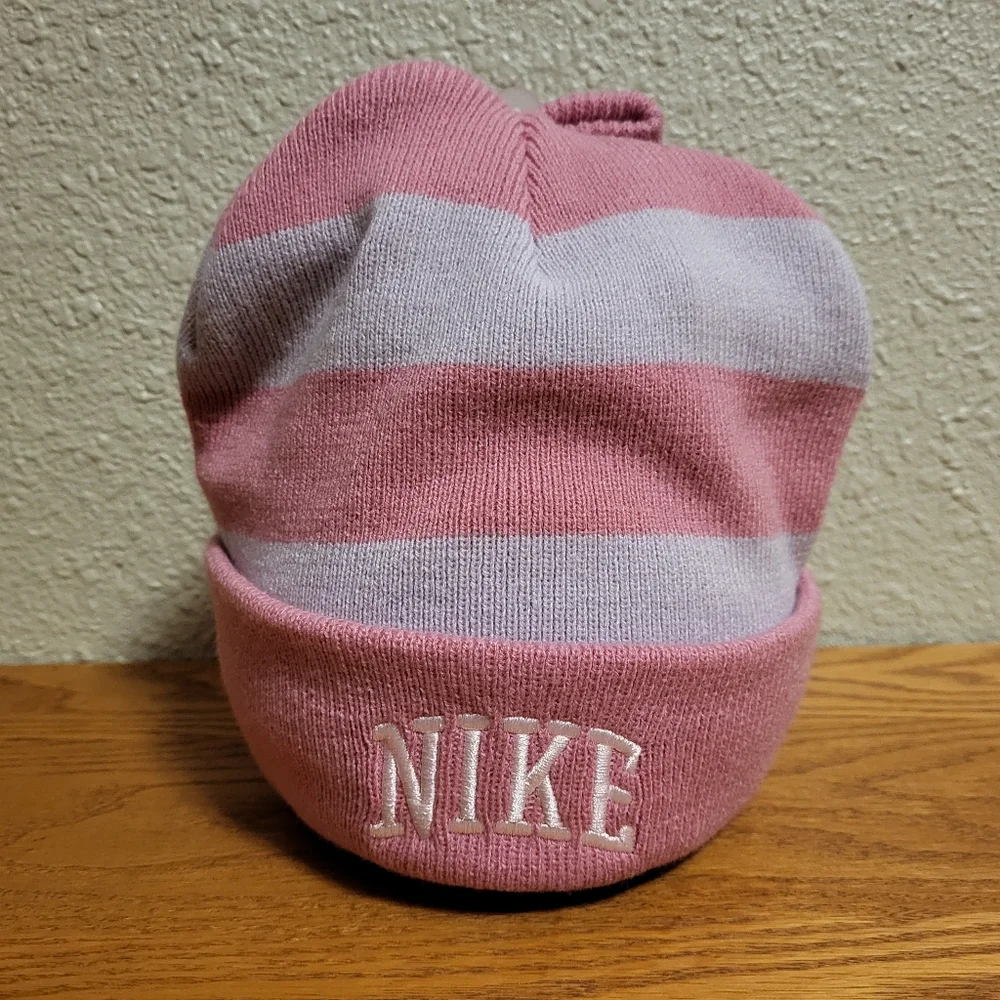 NWT Nike Pink Striped Knit Beanie and Gloves